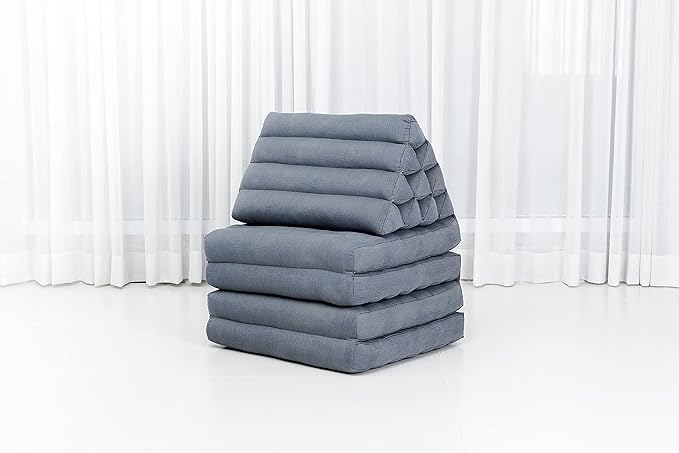 Leewadee Comfortable Japanese Floor Mattress - Thai Floor Bed with Triangle Cushion - Futon Mattress - XL Extra Long Thai Massage Mat, 89 x 20 inches, Anthracite, Kapok Filling