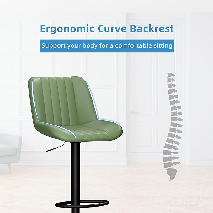 Shintenchi Swivel Bar Stools Set of 4, Adjustable Faux Leather Upholstered Swivel Counter Stools, Armless Bar Height Island Chairs with Back and Footrest, Green