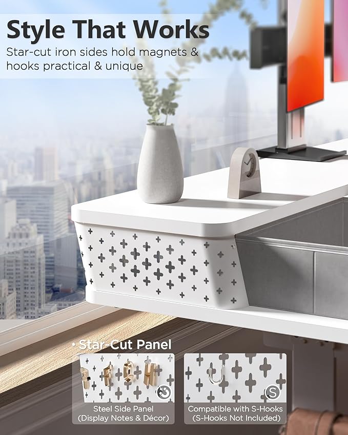 35x20 Inch Standing Desk with Double Drawers, C-Clamp Mount Compatible, Electric Adjustable Height Computer Stand Up Desks, Home Office Sit Stand Table with 3 Preset Heights & 2 Hooks, White