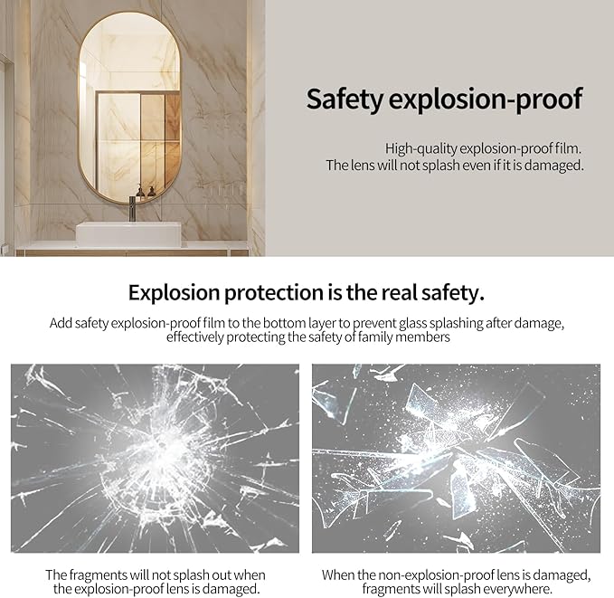 LAIYA 33x20inch Oval Wall Bathroom Mirror with Golden Aluminum Frame,Wall Mounted Oval Vanity Mirrors， Explosion-Proof Glass, Waterproof Design, Easy Installation，Horizontally/Vertically