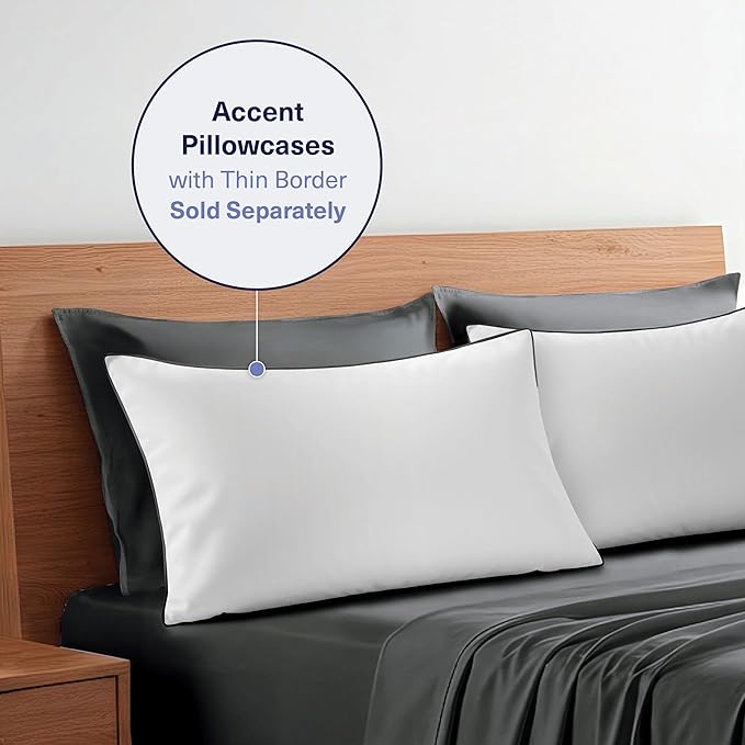 Kickoff Viscose Bamboo Sheets Queen Size 4-pc 100% Organic Bamboo Viscose Bed Cooling Sheets Queen Size Set Cool Bedding for hot Sleepers Sheet, Flat, Fitted, Pillowcases (Pewter, Q)
