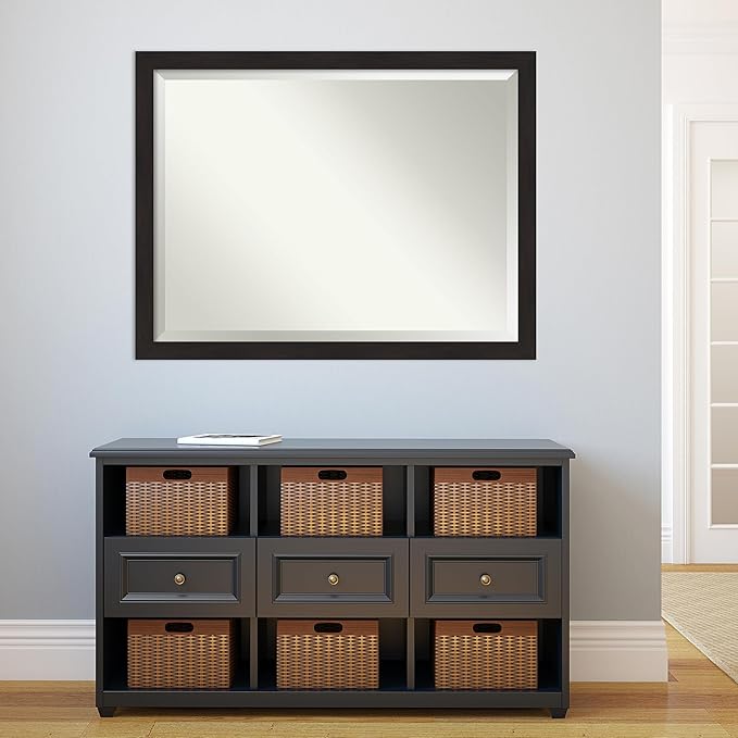 Amanti Art Brown Wall Mirror 34x44 Furniture Espresso Narrow Rectangle Bathroom Mirror for Wall Decor Living Room, X-Large Casual Frame, Hangs Horizonally and Vertically, Bathroom Decor, Beveled Edge