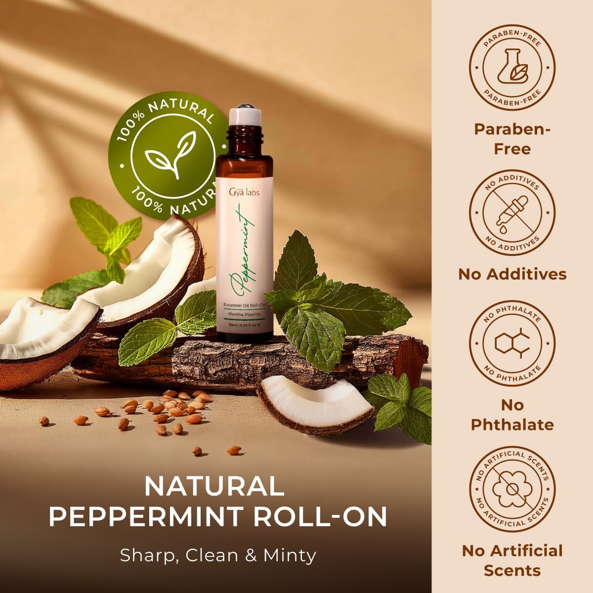 Gya Labs Peppermint Essential Oil Roll On - Natural Queasiness Soother for Pregnant Women, 100% Pure Natural Peppermint Oil Roller for Motion Relief, Head Cooling, Pregnancy Must Haves (0.34 Fl Oz)