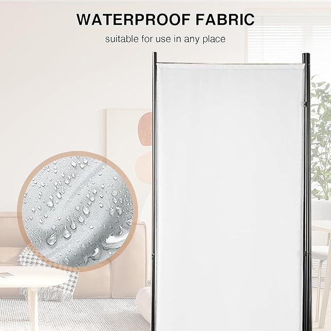 Room Divider 6-Panel Privacy Screen, Portable Screen Steel Frame with Hook&Loop for Home, Office, Classroom, Studio, Meeting (White)