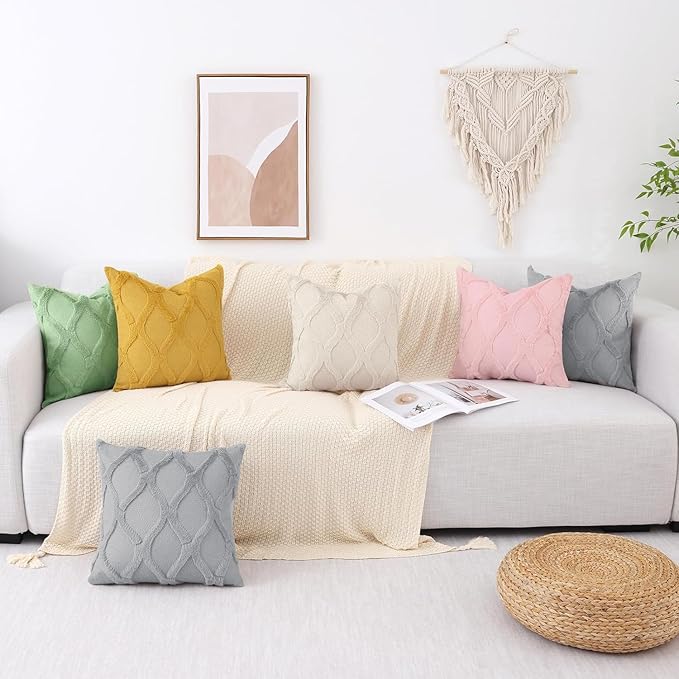 decorUhome Throw Pillow Covers 18x18 Inch Set of 2, Soft Plush Faux Fur Wool Grey Couch Pillow Covers, Decorative Neutral Pillow Cases for Bed Sofa Living Room Home Decor