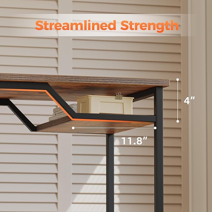 Computer Desk 48 X 24 inch, Gaming Desk for Small Spaces, Modern Simple Style Table for Home Office, Study Student Writing Table (Shelf, Rustic Brown, 48 inch)