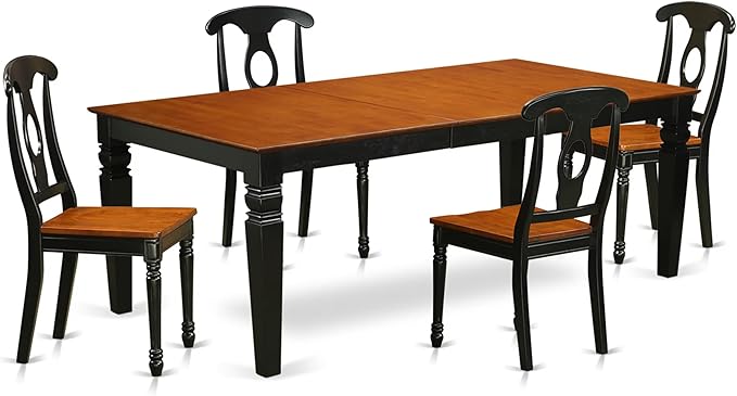 East West Furniture LGKE5-BCH-W 5 Piece Dining Room Furniture Set Includes a Rectangle Wooden Table with Butterfly Leaf and 4 Kitchen Dining Chairs, 42x84 Inch, Black & Cherry