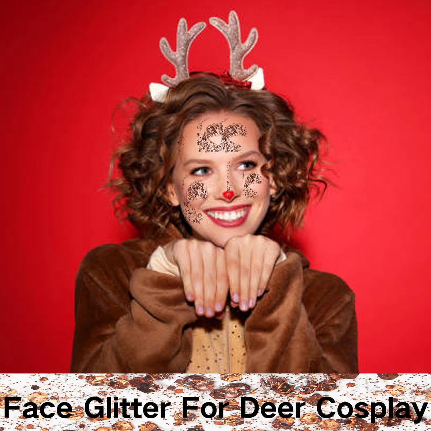 MEICOLY Brown Body Glitter,Deer Maroon Face Glitter Gel,Mermaid Sequins Halloween Glitter Face Paint,Chunky Glitter for Face Body Eye Lip Hair,Glitter Makeup for Women and Kids