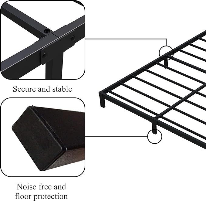 7 Inch King Bed Frame No Box Spring Need, Low Profile Metal Platform King Size Bed Frame, Heavy Duty Support Bedframes King, Easy Assembly