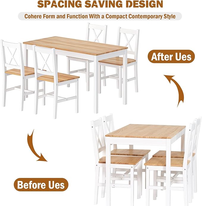 SogesHome 42.52'' Dining Table Set with 4 Chairs, 5-Piece Modern Chic Design, Premium Construction, Versatile Functionality, Easy Assembly, Oak and White Finish, Oak