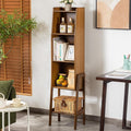 4-Tier Bamboo Bookshelf - Wood Bookcase Organizer with Open Shelves for Living Room & Home Office-Walnut Large