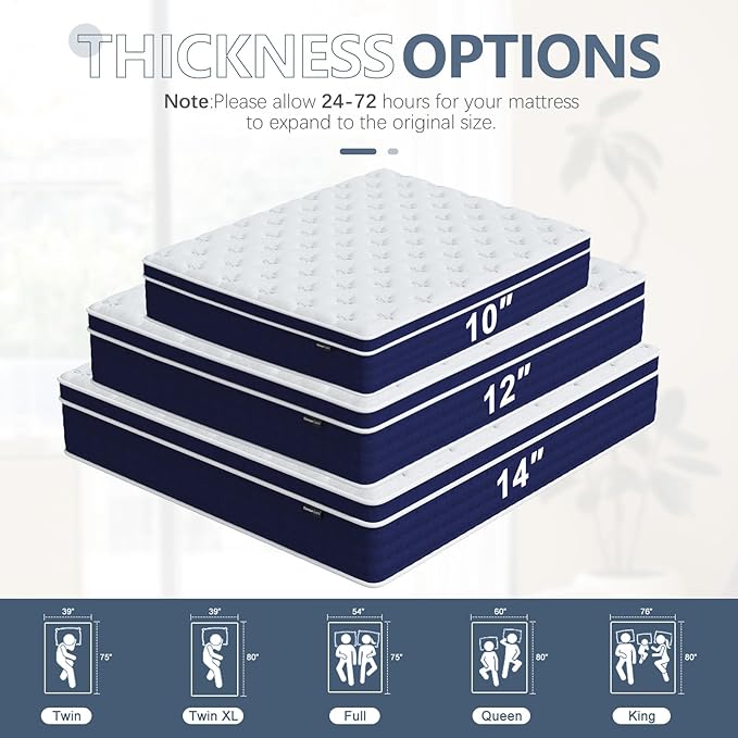 Twin Mattress, 12 Inch Hybrid Twin Size Mattress in a Box, Gel Memory Foam and Pocket Coils Innerpring Mattresses with Ergonomic Design, Pressure Relief and Support, CertiPUR-US, 39"*75"*12"
