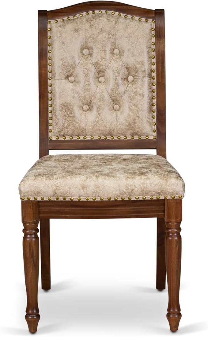 NKMA7-AWA-36 7 Pieces Kitchen Table Set Includes a Rectangular Dining Table and 6 Light Beige Polyester Fabric Dinner Chairs, Antique Walnut Finish