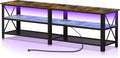 Clikuutory Modern Brown 71 inch Metal TV Stand with LED Lights and Power Outlets for 50 60 65 70 75 80 Inch TVs, 3 Tier Television Stands with Entertainment Center and Storage for Living Room, Bedroom