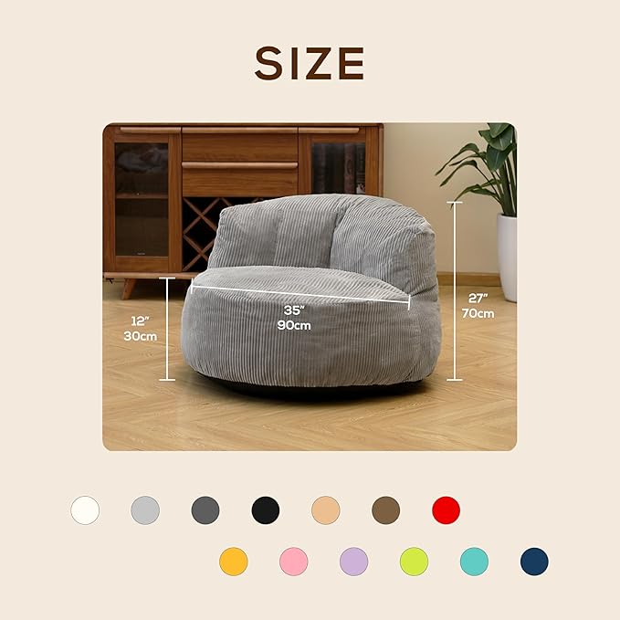 N&V Large Crescent Bean Bag Chair, Adult Size Bean Bag Sack, Foam Filling, Soft Premium Corduroy Bean Bag for Living Room Bedroom Dorm and Office (Lavender)
