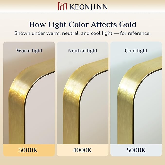 Keonjinn Gold Mirrors for Wall, 60” x 36” Large Brushed Brass Bathroom Mirrors for Over Sink, Rounded Rectangle Farmhouse Vanity Mirror, HD Tempered Glass Modern Decorative Mirror(Horizontal/Vertical)