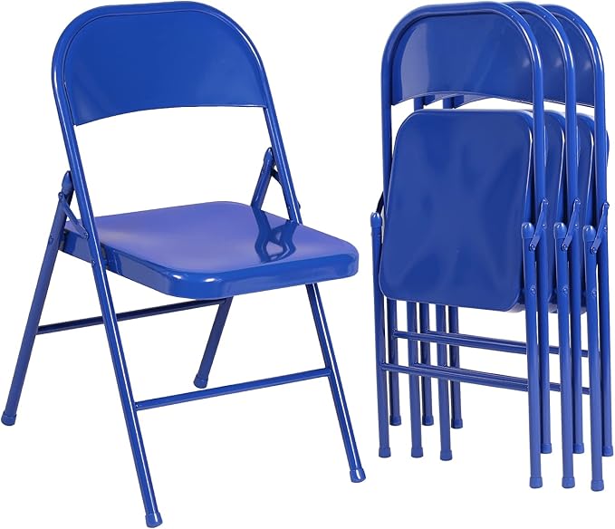 VECELO Metal Folding Chairs 4 Pack, Double Hinged Steel Frame Easy Foldable&Stackable for Office Kitchen Dinning Wedding Patio and Garden