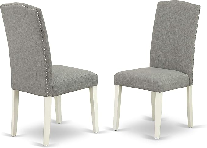 East West Furniture CAEN7-LWH-06 7 Piece Dining Room Furniture Set Consist of a Rectangle Dining Table and 6 Dark Shitake Linen Fabric Parsons Chairs, 36x60 Inch, Linen White