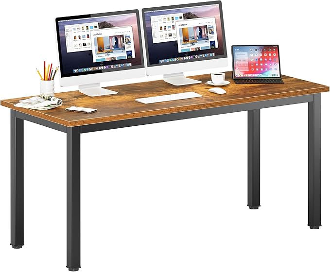 DlandHome 63 inch Computer Desk Home Office Table Writing Desk Study Table Gaming Desk Workstation (63 inch, Rustic Brown)