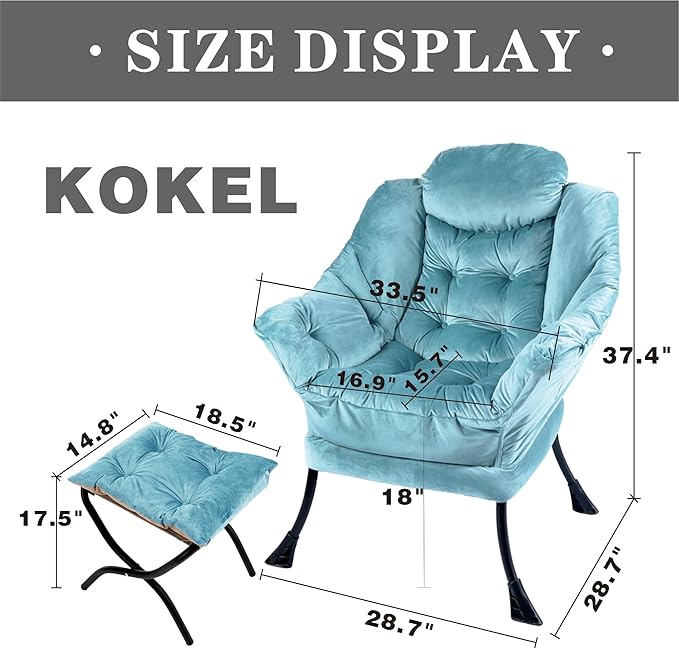 Lazy Chair with Folding Ottoman,Living Room Chairs, Accent Contemporary Lounge Chair, Single Steel Frame Leisure Sofa Chair with Armrests and A Side Pocket (DL58BLUE)
