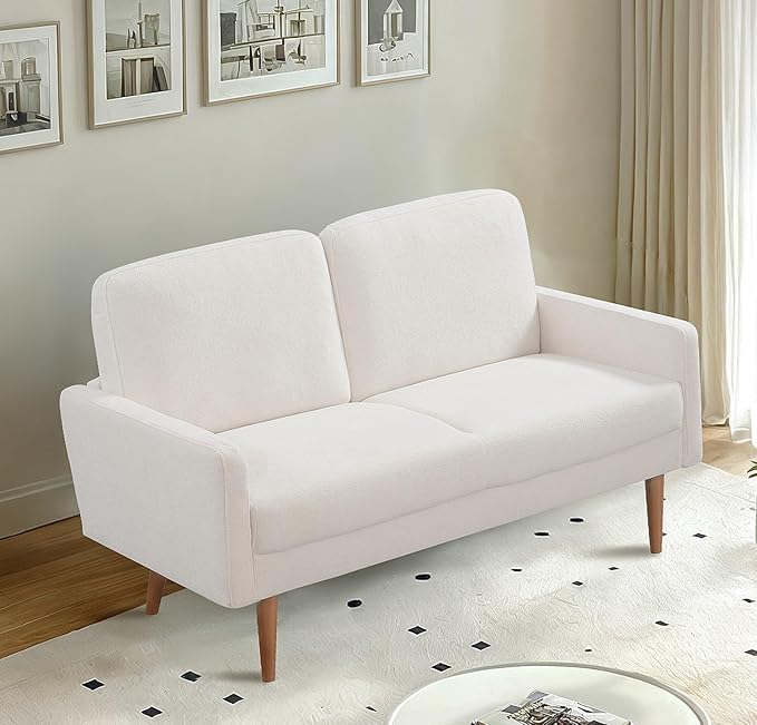 Kent Velvet Loveseat Sofa, European Style with Sleek Design, Modern & Vintage Flair, Upholstered 2 Seater Couch, Chic Living Room Furniture Seating for Home, Apartment or Office, Ivory