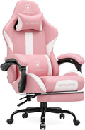 GTRACING Gaming Chair with Foot Rest & Pocket Spring Cushion, Ergonomic High Back Computer Chair with Headrest & 360°-Swivel Seat for Home Office Desk, PU Leather, Pink