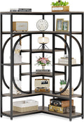 LITTLE TREE Large Corner Bookshelf Industrial Bookcase for Living Room Home Office,Grey