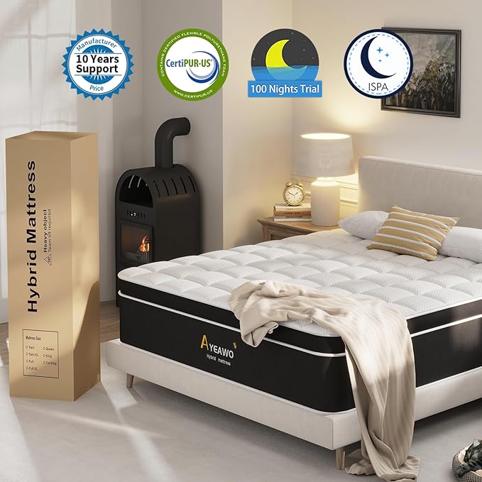 King Size Mattress, 14 Inch Hybrid Mattress King Size in a Box, Gel Memory Foam and Pocket Springs for Pressure Relief and Motion Isolation, Breathable & Cooling Fee Bed in a Box, CertiPUR-US