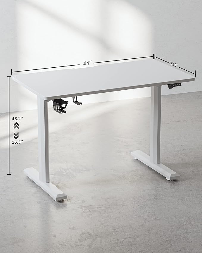 BANTI 44"x24" Standing Desk, Electric Stand up Height Adjustable Home Office Table, Sit Stand Desk with Splice Board, White Frame & White Top