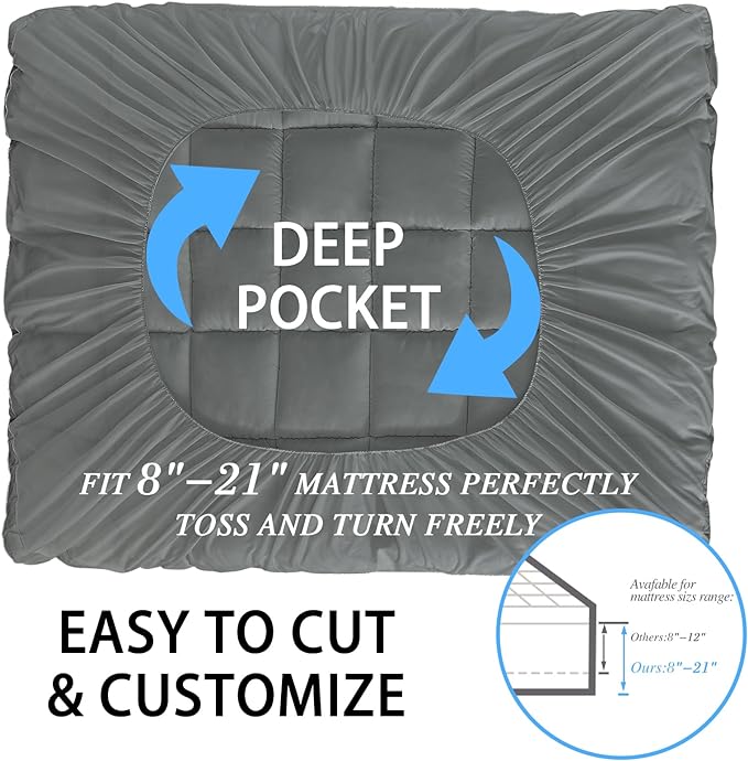 CYMULA Full Size Mattress Topper - Extra Thick Cooling Mattress Pad Cover for Back Pain - Soft Mattress Protector Firm Bed Topper Pillow Top with 8-21 Inch Deep Pocket 3D Snow Down Alternative Fill