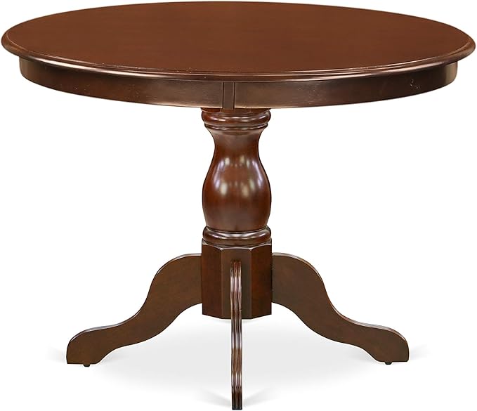 East West Furniture HBCL5-MAH-C 5 Piece Dining Room Table Set Includes a Round Kitchen Table with Pedestal and 4 Linen Fabric Upholstered Dining Chairs, 42x42 Inch, Mahogany
