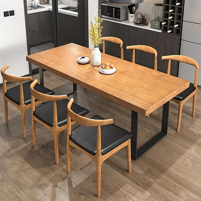 Stylish Modern Minimalist Solid Wood Dining Table with Sturdy Metal Base – Easy Assembly, Versatile Design for Dining Rooms, Living Seats 4-6 (63 * 27.5 * 29.5)