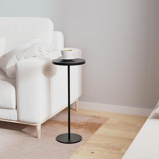 Small Side Table, Metal Round Drink Table, Desktop Diameter 9.99“ for Living Room Bedroom Small Spaces Sofa Couch Chair, Black