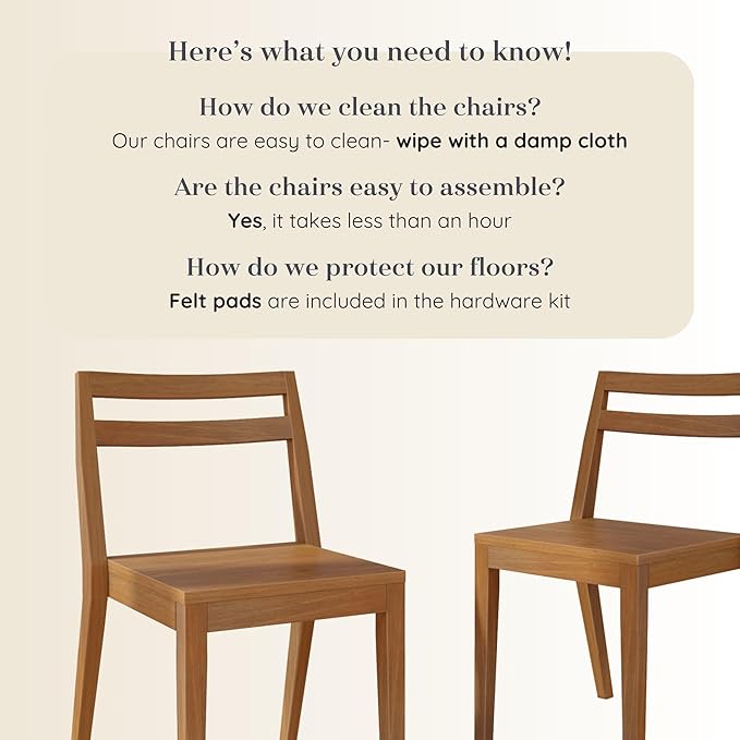 Grain & Grove Davie Dining Room Chairs Set of 2, Solid Wood Modern Kitchen Chair for Living Room, Kitchen, Pecan