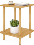 2-Tier End Table,Multi-Layer Side Cabinet with 4 Solid Wood Sturdy Legs for Living Room and Bed Room, Minimalist Modern (15.8"*15.8"*21")