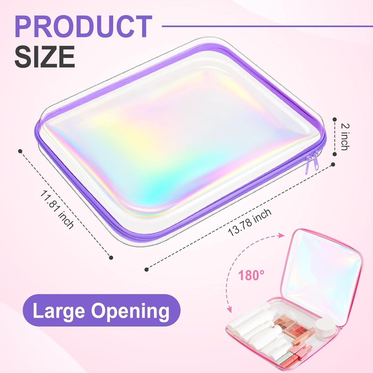Hoolerry 3 Pcs Clear Hard Zipper Case Plastic Pouch Transparent Hard Case Clear Makeup Bag Portable Travel Organizer Bin for Cosmetics, Building Blocks, Puzzles(Laser,L)