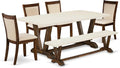 East West Furniture V727MZN32-6 6 Piece Dining Set Contains a Rectangle Dining Room Table with V-Legs and 4 Light Beige Linen Fabric Parson Chairs with a Bench, 40x72 Inch, Multi-Color