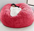 Giant Fur Bean Bag Chair Cover for Kids Adults, (No Filler) Living Room Furniture Big Round Soft Fluffy Faux Fur Beanbag Lazy Sofa Bed Cover (Red, 7FT)