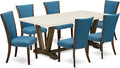 East West Furniture V727VE721-7 7 Piece Dining Room Table Set Consist of a Rectangle Kitchen Table with V-Legs and 6 Blue Color Linen Fabric Parson Dining Chairs, 40x72 Inch, Multi-Color
