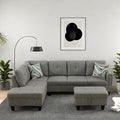 Modern Living Room Furniture Sets with Pillows, Modular Sectional Couches with Chaise Lounge, 4-Seaters L Shape Sofa with Storage Ottoman, for Living Room, Grey