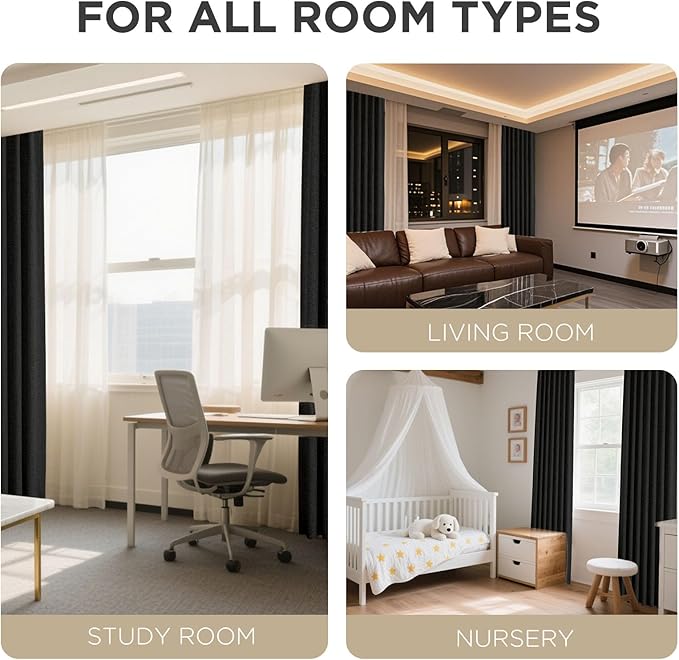 Joydeco 100% Blackout Curtains for Bedroom - Natural Linen Curtains 52"W x 63"L Long, Thermal Insulated 2 Panels Black Light Blocking Drapes, Rod Pocket & Back Tabs, Darkening Privacy for Living Room