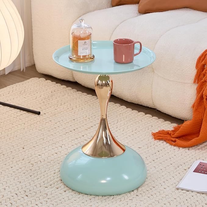 Stylish Hourglass Side Table - Contemporary Design for Living Rooms, Cafes, Dining Areas, Bedrooms, and Outdoor Spaces - Perfect Accent Piece for Any Decor (2, Light Green+Hermes Orange)