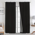 Joydeco Natural Linen Curtains 120 inch Length 2 Panels Set Burg 100% Blackout Patio Door Curtain Room Darkening Sliding Door Curtains Thermal Insulated Back tab Rod Pocket(105x120 inch, Black)