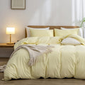 BESTOUCH Duvet Cover Set 100% Washed Cotton Linen Feel Super Soft Comfortable Chic Lightweight 3 PCs Home Bedding Set Solid Light Yellow King