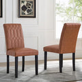 VECELO Upholstered Dining Chairs Set of 2, Modern PU Leather Accent Parsons, Solid Wood Legs w/Rubber Footpads, for Living Room Kitchen, Brown
