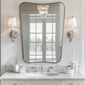 ANDY STAR Brushed Nickel Bathroom Mirror, 22x30 Silver Metal Framed Mirrors for Bathroom, Irregular Wall Mirror in Anti-Rust Stainless Steel Frame, Unique Shape Frame Ideal for Home Remodel