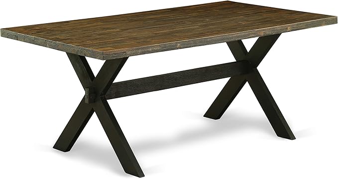 East West Furniture X677FL624-5 5 Piece Dining Room Furniture Set Includes a Rectangle Dining Table with X-Legs and 4 Black Linen Fabric Parsons Chairs, 40x72 Inch, Multi-Color