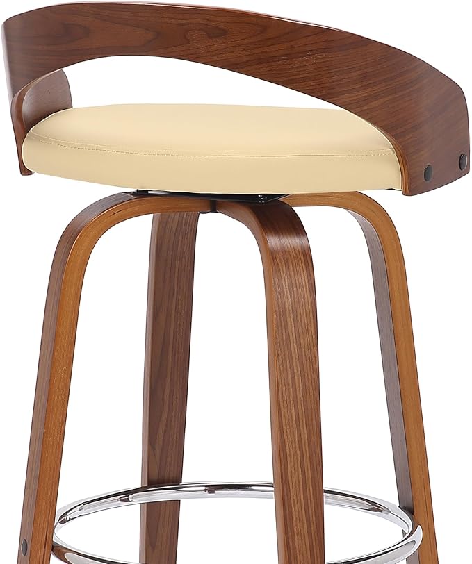 Armen Living Sonia 26" Counter Height Swivel Cream Faux Leather and Walnut Wood Bar Stool - Set of 2