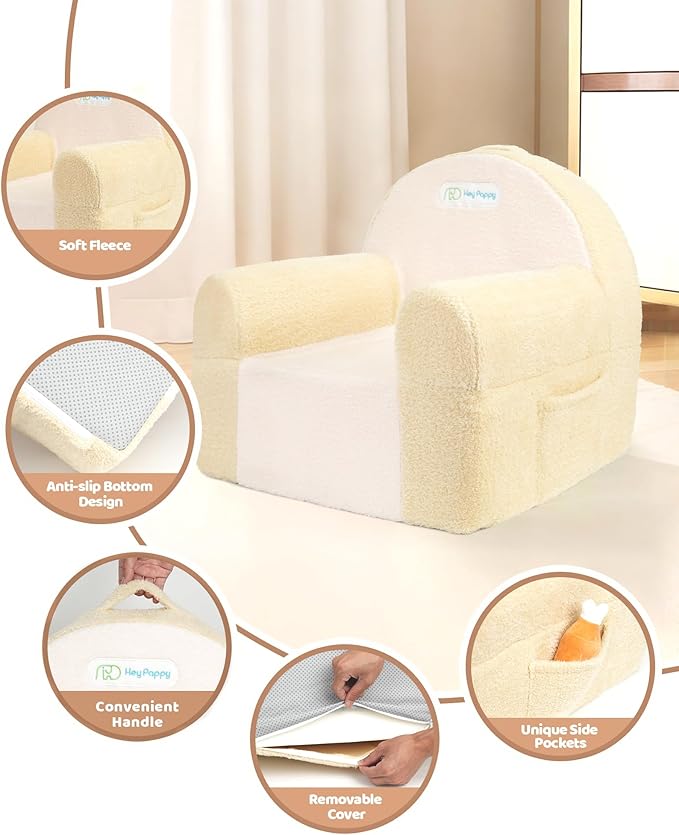 Toddler Chair, Comfy Foam Kids Couch with Soft Velvet Cover, Toddler Couch for Gaming and Studying, Kids Sofa That Fits Nicely with Any Modern Decor, Beige