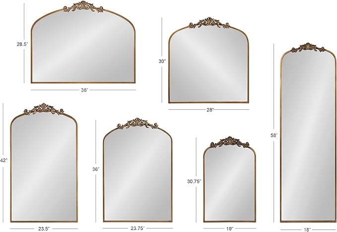 Kate and Laurel Arendahl Traditional Arch Wall Mirror; 24 x 36; Antique White; Vintage Glam Baroque-Inspired Arched Bathroom Vanity Mirror with Ornate Crown